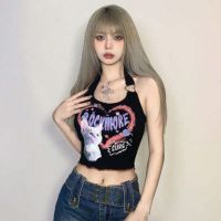 ♞﹍㍿ European and American babes style womens group sexy bungee hanging neck camisole jazz dancing jazz top womens summer