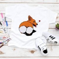 Funny Animal Kids Summer Streetwear Boy T-shirt Corgi Dog Print Loose Casual Children Clothes O-neck White Basic Tops T Shirt