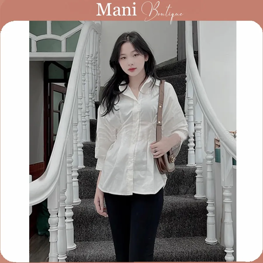 T Áo Chất ] Áo Sơ Mi Nữ Tay Lỡ Chiết Eo Tay Phồng Tôn Dáng, Sơ