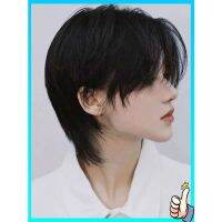 วิกผมผู้ชาย Unisex Wolf Tail Mullet Head Wig Natural Internet Celebrity Japanese Samurai Head เกาหลี หล่อ ผมสั้นตรง Full Hood dv