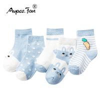 ▦  5 Pairs/Lot Children Cotton Socks Boy Girl Baby Autumn Spring Striated Stretchy Kids Socks Soft Cute Cartoon Socks for 0-8T