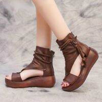 【CW】 Hot 2022 New Leather Sandals Platform Shoes Wedges Fashion Outdoor