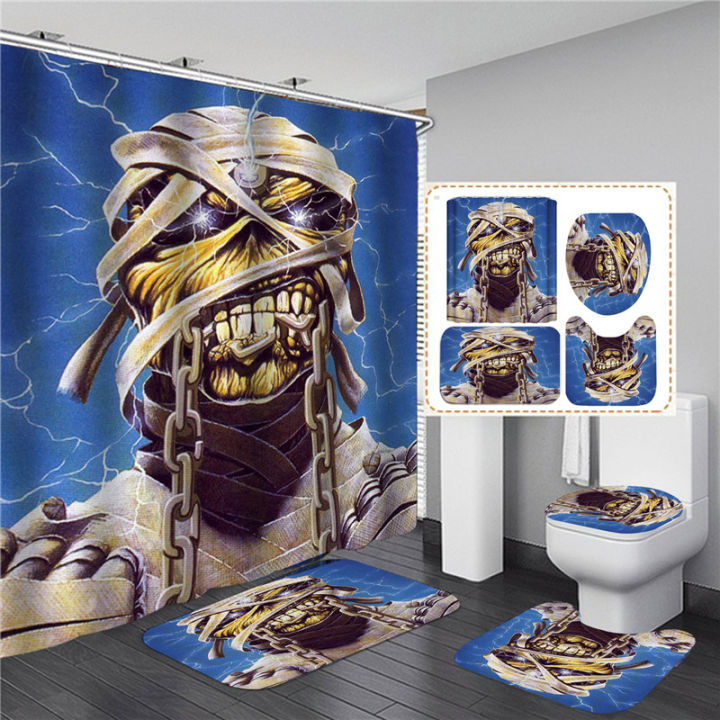 black-skull-skeleton-ผ้าม่านอาบน้ำพิมพ์ลาย-horrible-halloween-festival-bathroom-curtain-sets-decor-pedestal-rug-lid-car