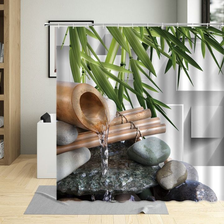 green-scene-zen-stone-shower-curtain-bamboo-lotus-flowers-bathroom-decor-screen-polyester-fabric-bathtub-curtains-with-12-hooks