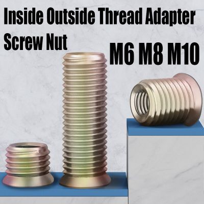 5/10PCS M6 M8 M10 Color Zinc Carbon Steel Inside Outside Thread Adapter Screw Nut Furniture Nut Internal External Thread Nut Nails Screws Fasteners