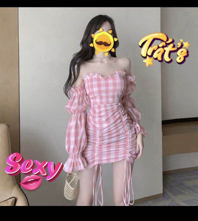 Váy body sọc caro tay nhún | Lazada.vn