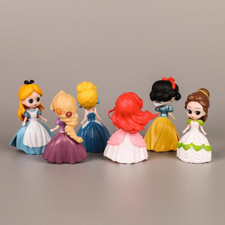 6ชิ้นดิสนีย์เจ้าหญิงตุ๊กตารุ่นของเล่นหิมะสีขาวแอเรียลน่ารักการ์ตูนตุ๊กตาเครื่องประดับของขวัญมินิ-kawaii-อุปกรณ์ตุ๊กตาตกแต่ง