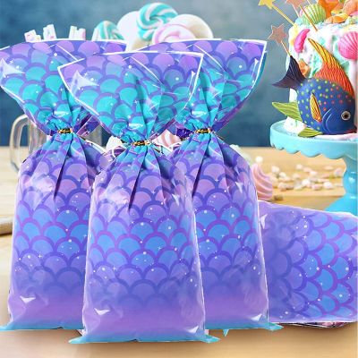 50pcs Purple Mermaid Scale Opp Gift Bag Candy Biscuit Baking Gift Wrapping Bag Girl Birthday Party Decoration Favor Supplies Gift Wrapping  Bags