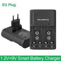 PUJIMAX Universal Battery Charger ผนัง4ช่องพร้อมไฟ LED สำหรับแบตเตอรี่แบบชาร์จไฟได้9V 1.2V Aaaaa แบตเตอรี่อัจฉริยะแบบชาร์จไฟได้