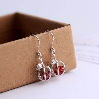 925 Silver Earrings Apple Drop Earrings Vintage Handmade Hook Earrings Zircon ashion Jewellery Gift Hypoallergenic Red E-1666