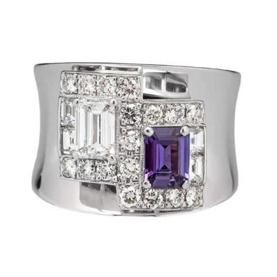 Sanwood ไม้พาย®แหวนผู้หญิงเรขาคณิตสีม่วง Rhinestones วินเทจแฟชั่นเย็นลักษณะแหวนนิ้วสำหรับงานปาร์ตี้แหวนเก๋ที่เรียบง่าย