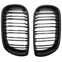 2Pcs รถสไตล์ Gloss สีดำด้านหน้าไต Double Slat Grill Grille สำหรับ Bmw E46 4ประตู4d 3 Series 2002-2005