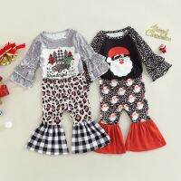 【cw】 Kids Infant BabyTrousers 2Pcs OutfitsTree/Claus PrintSleeveand CasualPants Set 6M 4T