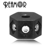 REAMOR Luxury 316L Stainless Steel Vacuum Plating Spacer Beads Micro Inlay Black Zircon Beads For DIY Bracelet Jewelry Making