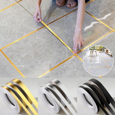 50M Gold and Silver Self-adhesive Tile Sticker Tape Floor Waterproof Wall Seam Gap Seal Strip Tile Beauty Seam Sticker Home Adhesives  Tape