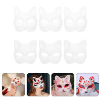 WINOMO 6 ชิ้น DIY หน้ากากสัตว์สีขาวไม่ทาสีหน้ากากว่างเปล่า Fox Cat หน้ากากกระดาษ DIY สีขาว