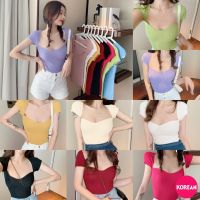 ?Korean Fashion?เสื้อไหมพรมร่องเข้ารูป 8 สี เขียว แดง เหลือง เบจ ขาว ชมพู ม่วง ดำ