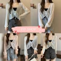 DD SHOPพร้อมส่ง 95141 เสื้อคลุมถักไหมพรม แขนยาว ผ้าซีทรูลวดลายลูกไม้เบาบาง  -C