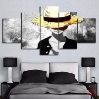 ♛ Wall Art โปสเตอร์การ์ตูนลิง One Piece ผ้าใบ 5ชิ้น โปสเตอร์ Luffy สําหรับตกแต่งบ้าน Unframed