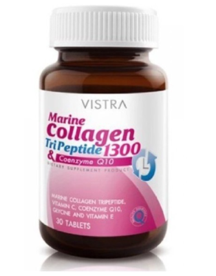 VISTRA Marine Collagen TriPeptide 1300 mg.&amp; CO-Q10 30 CAPS คอลลาเจน 30 เม็ด หมดอายุปี2025