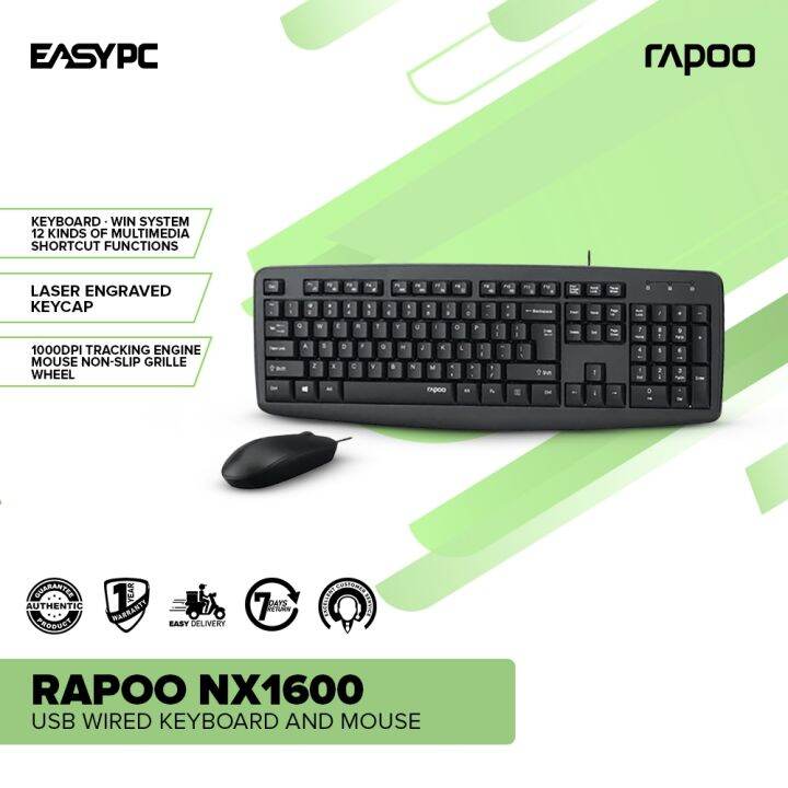 EasyPC Rapoo NX1600 USB Wired Keyboard and Mouse Set Combos Gaming