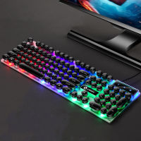 Retro Gaming Punk Mechanical Feel Keyboard USB Wired 104 Keys with RGB Backlight RedBlue Switch for PC Laptop Desktop Gamer