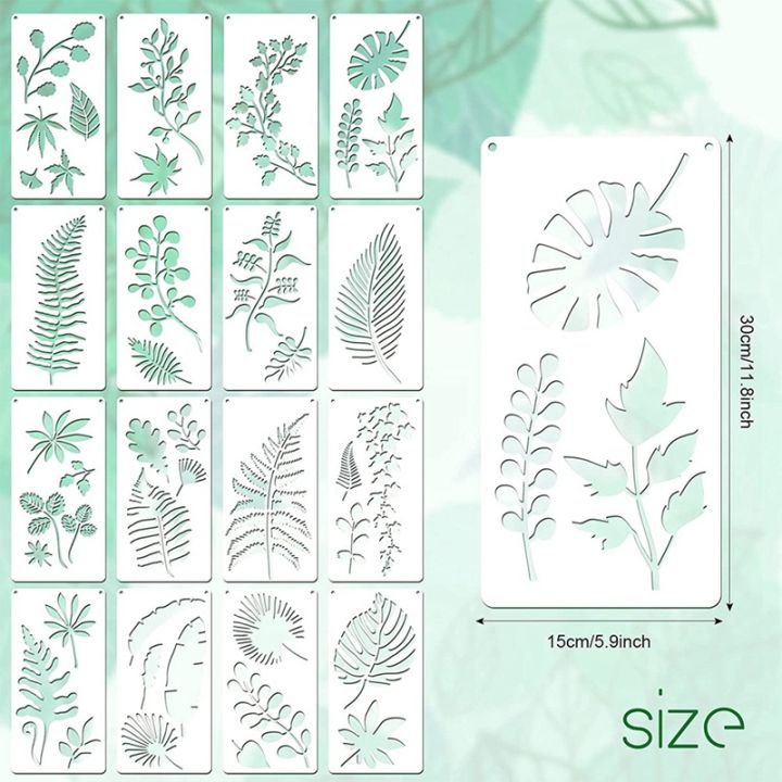 16-pieces-leaves-stencil-reusable-sheet-painting-stencil-sheet-wall-stencil-leaf-pattern-template-tropical-leaf-reusable