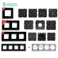 ┇❏ BSEED Glass Frames EU Standard PIR Sensor Switches Module Part Wall Sockets DIY Function Dimmer Base HDMI USB Type-c Parts Black