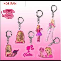 KONSIRAN 4pcs สีชมพูอมชมพู พวงกุญแจตุ๊กตาบาร์บี้ ตุ๊กตาบาร์บี้ อะคริลิค พวงกุญแจตุ๊กตาแฟชั่น น่ารักน่ารักๆ ของเล่นสำหรับเด็ก อุปกรณ์เสริมกระเป๋า ถุงใส่ของ