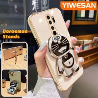 YIWESAN เคสสำหรับ XIaomi Redmi Note 8 Pro,เคสขาตั้งโทรศัพท์โดราเอมอนน่ารักเคสโทรศัพท์เคลือบดีไซน์ใหม่พับได้กล้องฝาปิดเลนส์เต็มตัวเคสนิ่มป้องกันการกระแทก