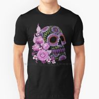 Pink Floral Black Sugar Skull Day Of The Dead T Shirt Cotton 6Xl Day Of The Dead Skull Sugar Skulls Fire Skull Flaming Skull