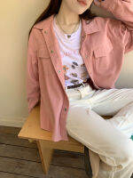 แจ็คเก็ตเสื้อเชิ้ตลำลองดอกไม้ปกกระเป๋าคู่