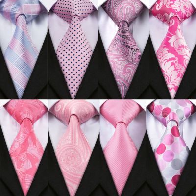 Barry.Wang New Pink Tie For Wedding Men 39;s Ties Set With Hanky Cufflinks 100 Silk Men Neck Tie For Male Wedding Party Business