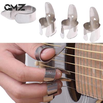 ：《》{“】= 4Pcs Nail Guitar Picks 1X Thumbstall + 3X Index Finger Stall Metal Acoustic Electric Bass Guitar Plectrums Set