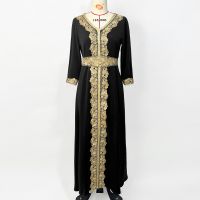 Gaun มุสลิมวินเทจ Elegan Gaux Renda Bordir Hitam Gaun Pesta Malam Wanita Gauita Untuk Abaya Maroko Kaftan