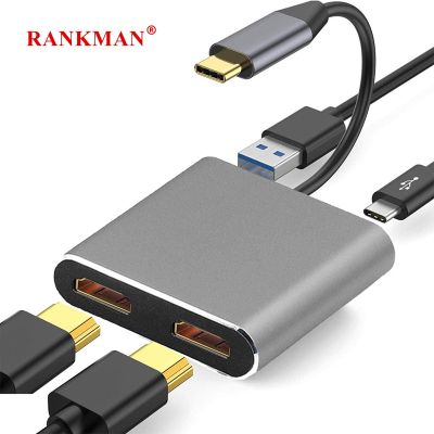 Rankman USB C ฮับเป็น Daul 4K HDTV USB USB อะแดปเตอร์3.0ชนิด C Dock สำหรับ Macbook iPad Samsung S21 Dex Xiaomi 12 TV Nintendo Switch PS5 Feona