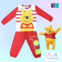 ชุดนอนเด็ก ชุดนอน ชุดนอนเด็กเล็ก ชุดนอนเด็กผู้ชาย ลาย Disney Winnie The Pooh เสื้อแขนยาว กางเกงขายาว สีแดง ใส่สบาย