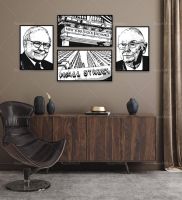 ✖◆ Warren Buffett Charlie Munger ตลาดหุ้น Wall Street Trading Investment Money Finance โปสเตอร์ผ้าใบ Art