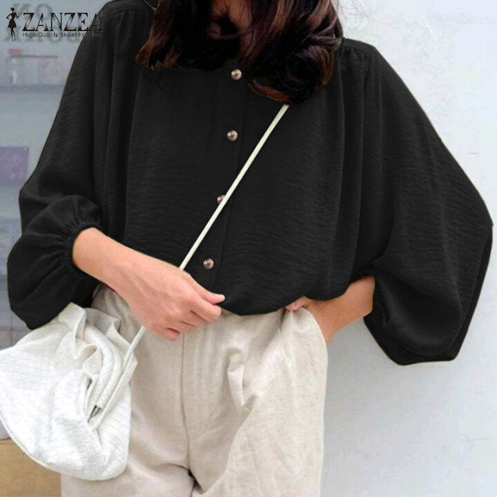 สินค้ามาใหม่-จัดส่งฟรี-fancystyle-zanzea-เสื้อผู้หญิงมุสลิม-เสื้อมีกระดุมด้านหน้าเสื้อปลอกแขนโคมไฟลำลอง