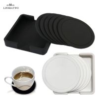 7pcs Silicone Mat Non slip Table Coaster Set Heat Resistant Drink Glass Black Coasters Kitchen Accessories Coffee Mug Placemat