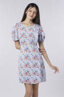 EP เดรสพิมพ์ลายดอกไม้ ผู้หญิง สีฟ้า | Floral Print Short Dress | 0781