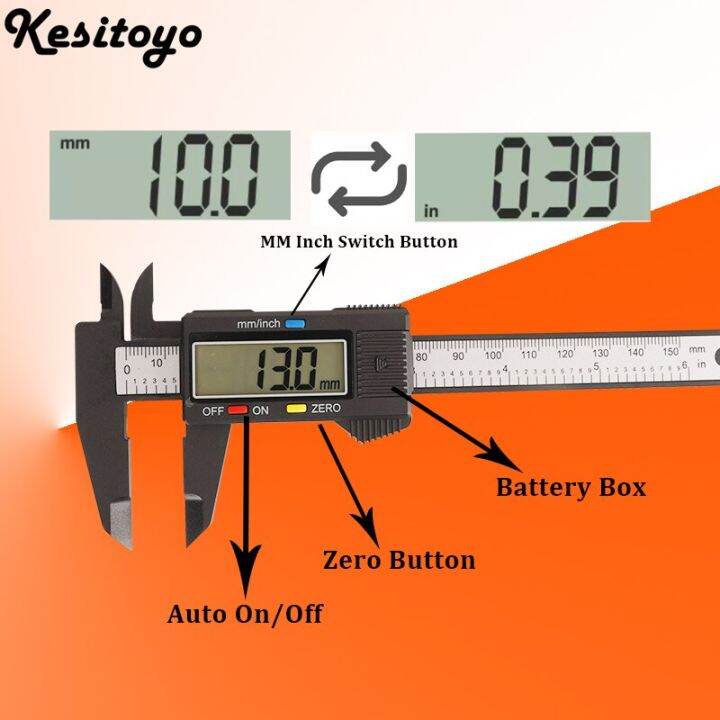 150Mm 6 Inch Electronic Digital Caliper Carbon Fiber Dial Vernier