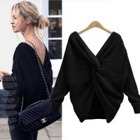 New Popular Two-Way WearVWomens Collar Knotted Backless Sweater Long-Sleeved Sweater