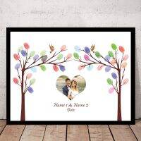 Personalized Theme Name Date Fingerprint DIY Tree Leaf Wedding Souvenir Guest Book Painting (No Frame Inkpad Included)