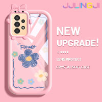 Jjlingji เคสปลอกสำหรับ Samsung A13 5G A04s แฟชั่นลายดอกไม้สดสีสันสดใสน่ารักน้อยมอนสเตอร์กล้องนิ่มสำหรับเลนส์กันกระแทกแบบใสเคสมือถือความคิดสร้างสรรค์โปร่งใสเคสป้องกันซิลิโคนเรียบง่าย