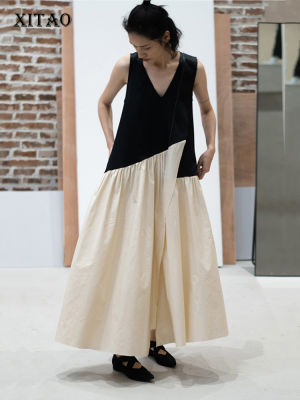 XITAO Dress Contrast Color Irregular Patchwork Sleeveless Women Dress