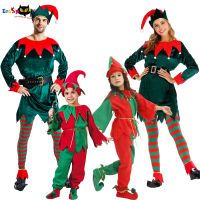 Eraspooky Deluxe Christmas Elf Costume For Adult Kids Santa Claus Cosplay Family Matching Fancy Dress Xmas New Year Party Outfit