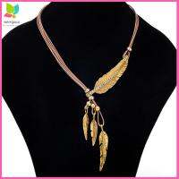 MEMGOUO 2PCS โบฮีเมียน ห่วงโซ่เชือก จี้ขนนกใบไม้ พู่พู่ห้อย Collares collares อุปกรณ์เสริมแฟชั่น พลอยเทียมเทียม สร้อยคอมีข้อความ สำหรับผู้หญิง