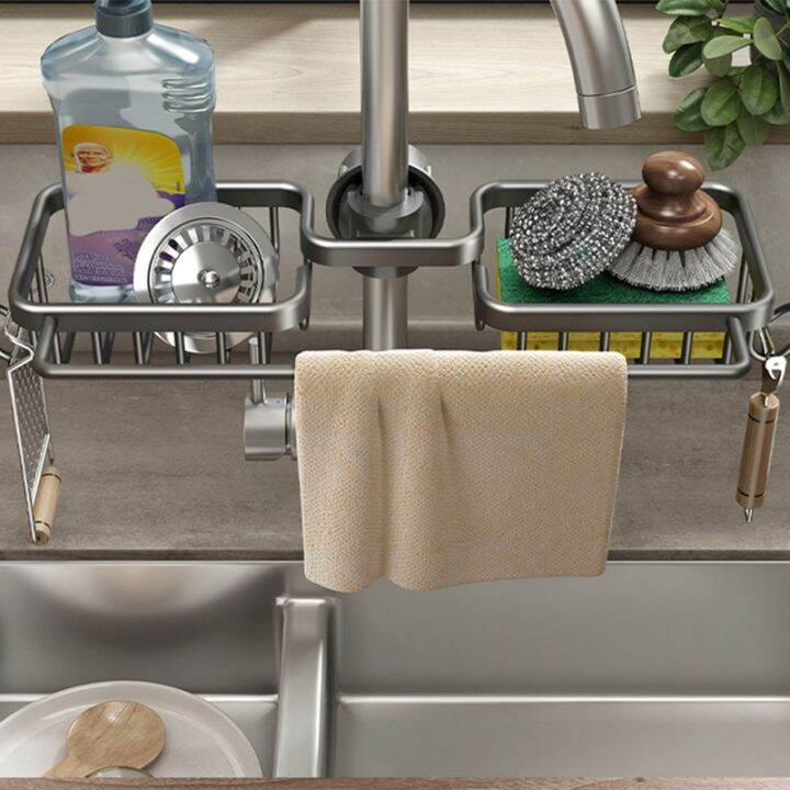 kitchen-space-aluminum-sink-drain-rack-sponge-storage-faucet-holder-soap-drainer-shelf-basket-organizer