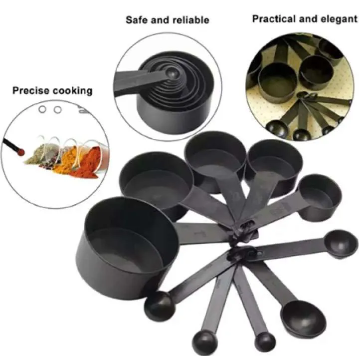 10Pcs/Set Plastic Measuring Spoon Black Color Measuring Cups And